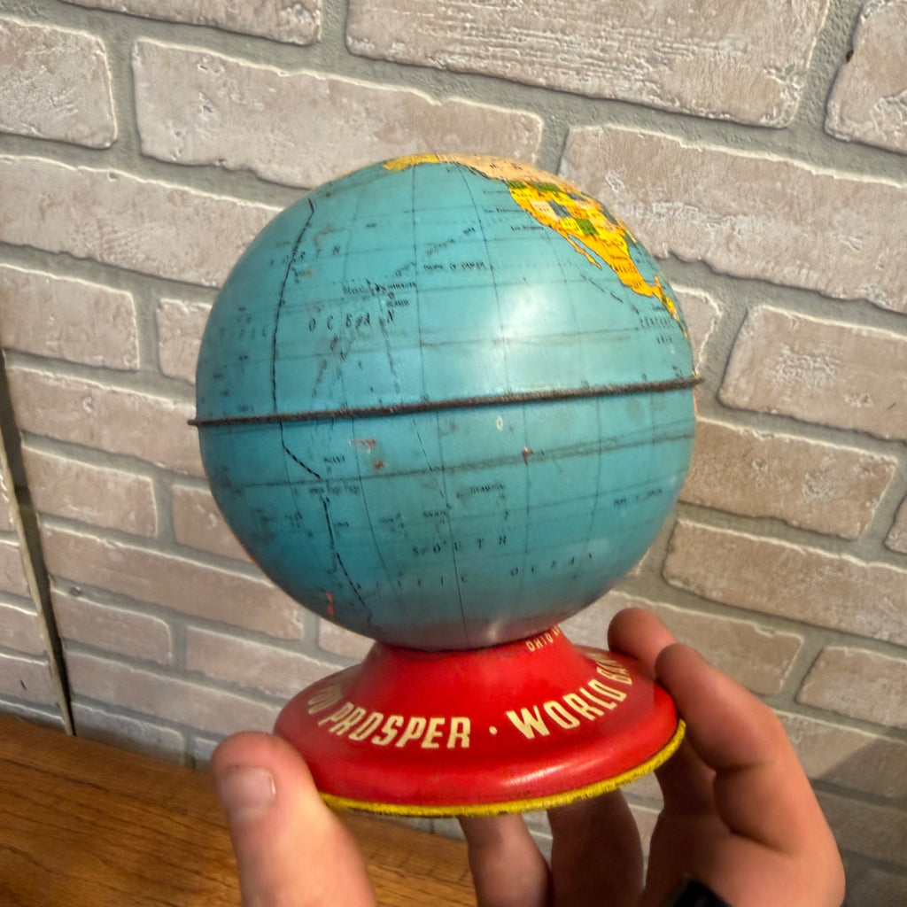 Ohio Art Co. WORLD BANK GLOBE Tin Litho Made in USA As You Save So You Prosper
