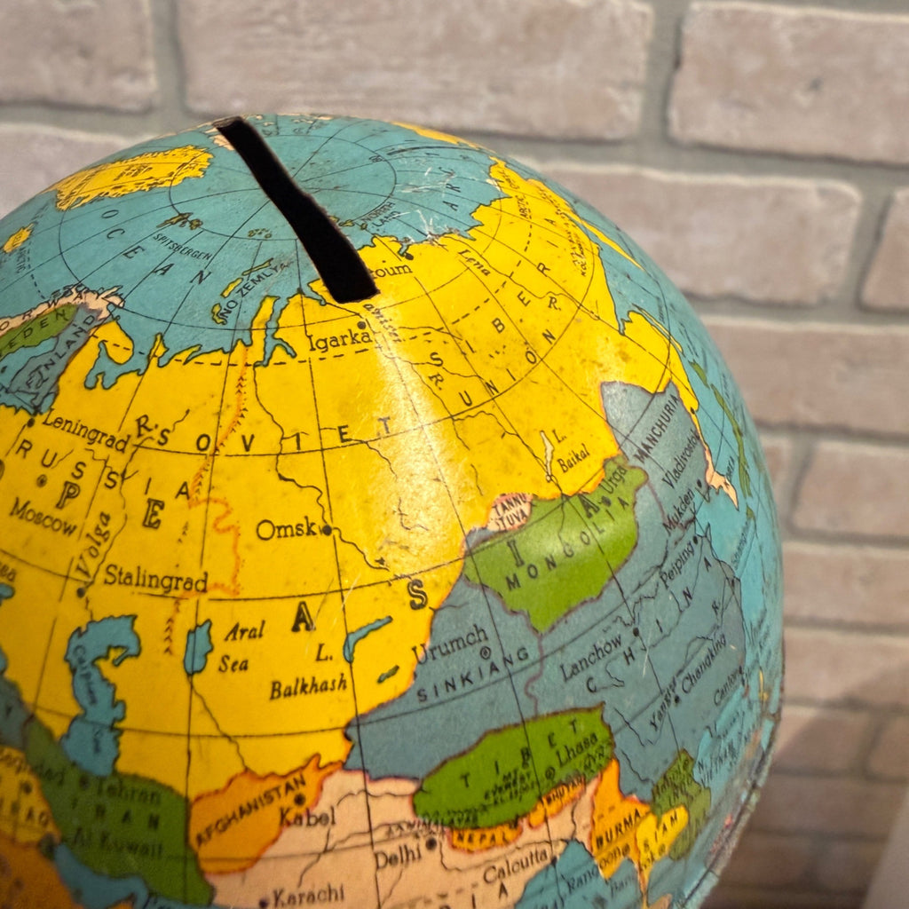 Ohio Art Co. WORLD BANK GLOBE Tin Litho Made in USA As You Save So You Prosper