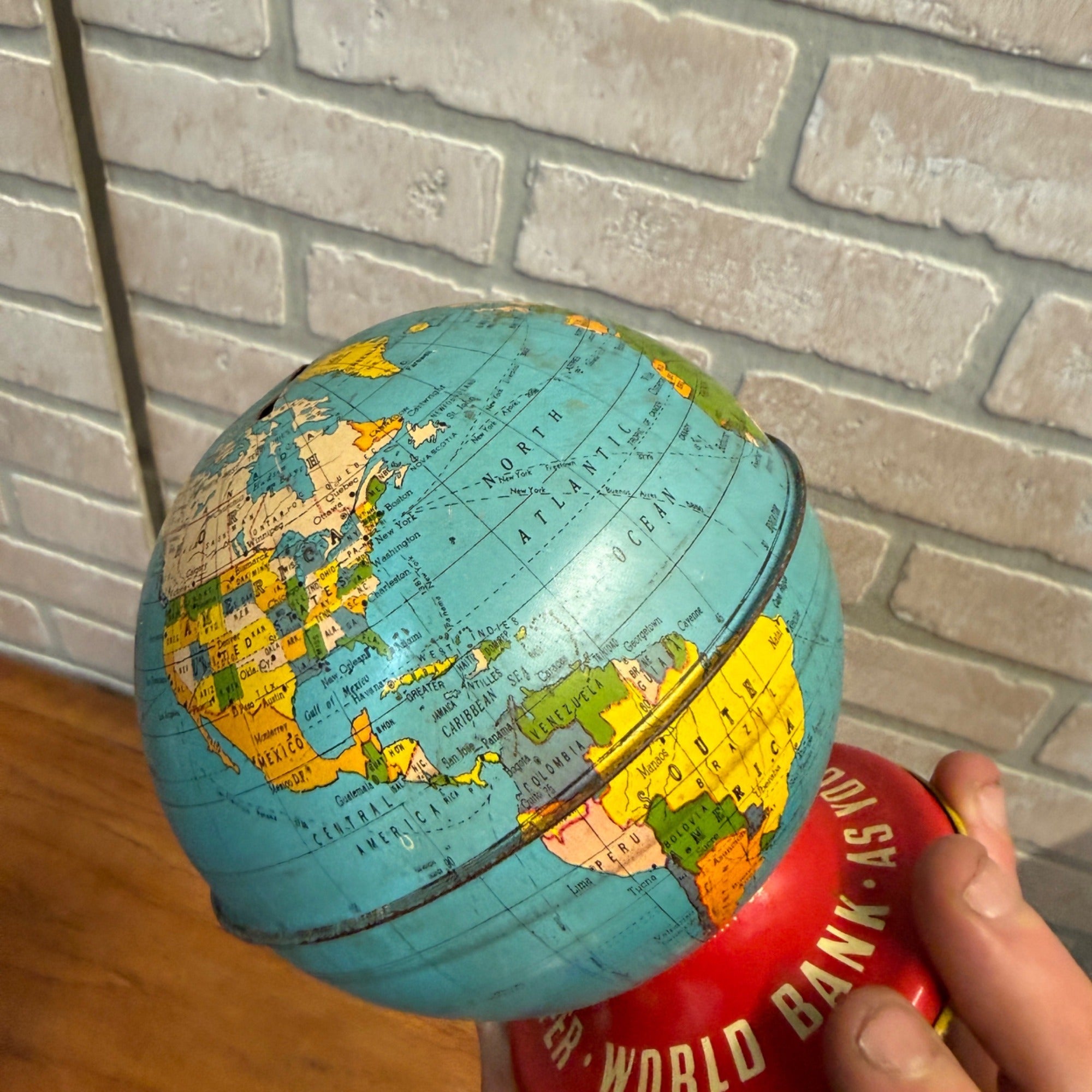Ohio Art Co. WORLD BANK GLOBE Tin Litho Made in USA As You Save So You Prosper