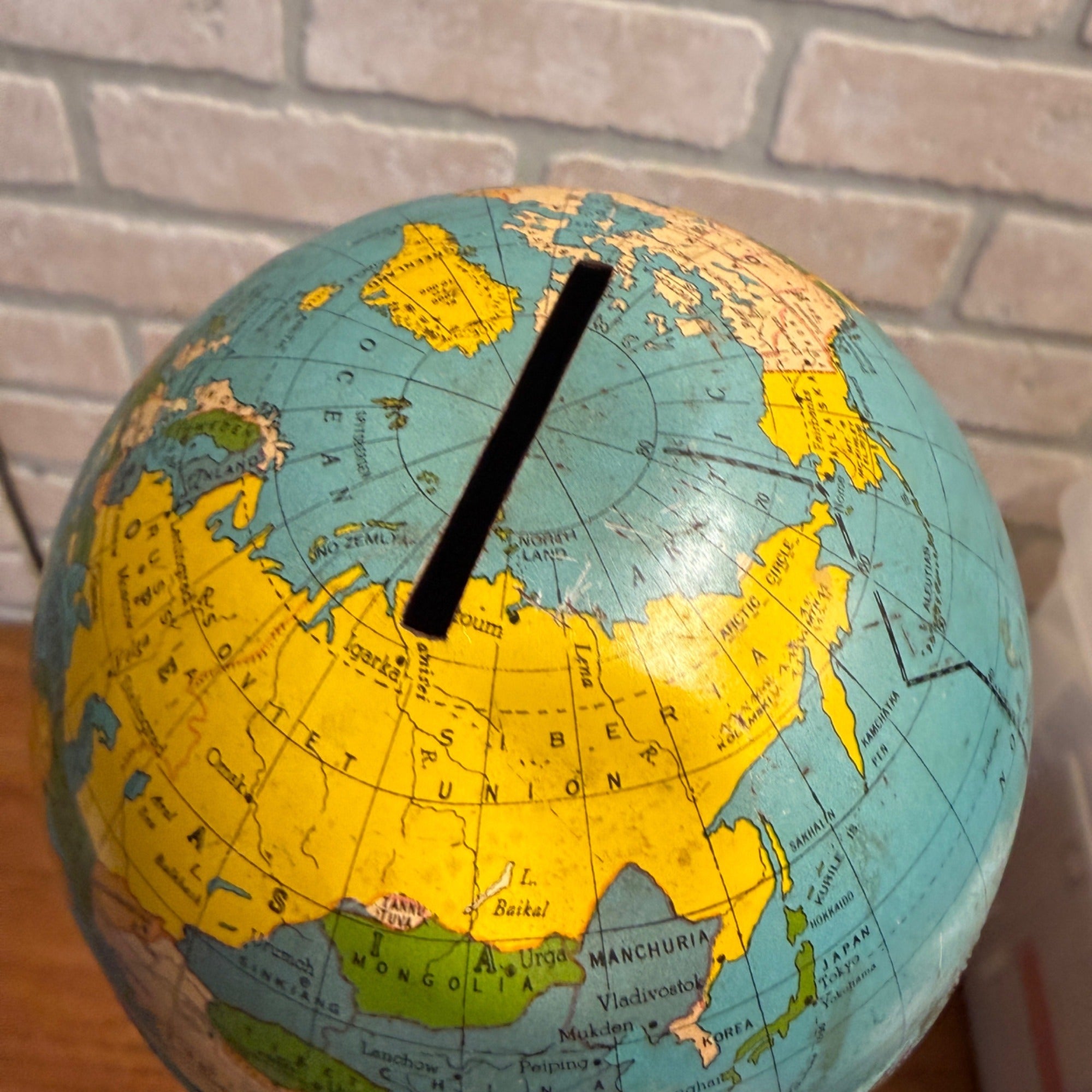 Ohio Art Co. WORLD BANK GLOBE Tin Litho Made in USA As You Save So You Prosper