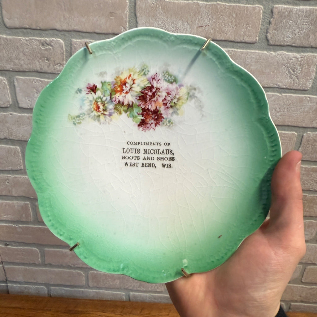Vintage Nicolaus Boots Shoes Store Advertising Plate Dish West Bend Wisconsin