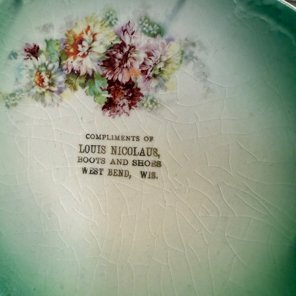 Vintage Nicolaus Boots Shoes Store Advertising Plate Dish West Bend Wisconsin