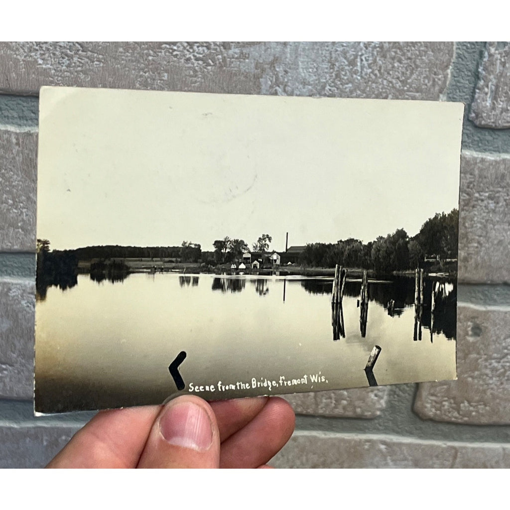 Scene from Bridge Fremont Wisconsin WI Wis RPPC Real Photo Postcard