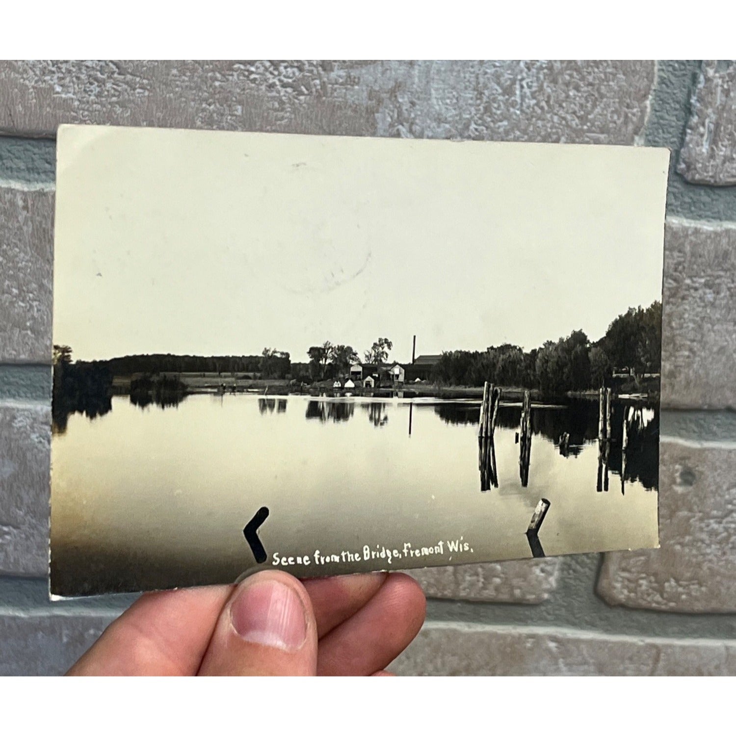 Scene from Bridge Fremont Wisconsin WI Wis RPPC Real Photo Postcard