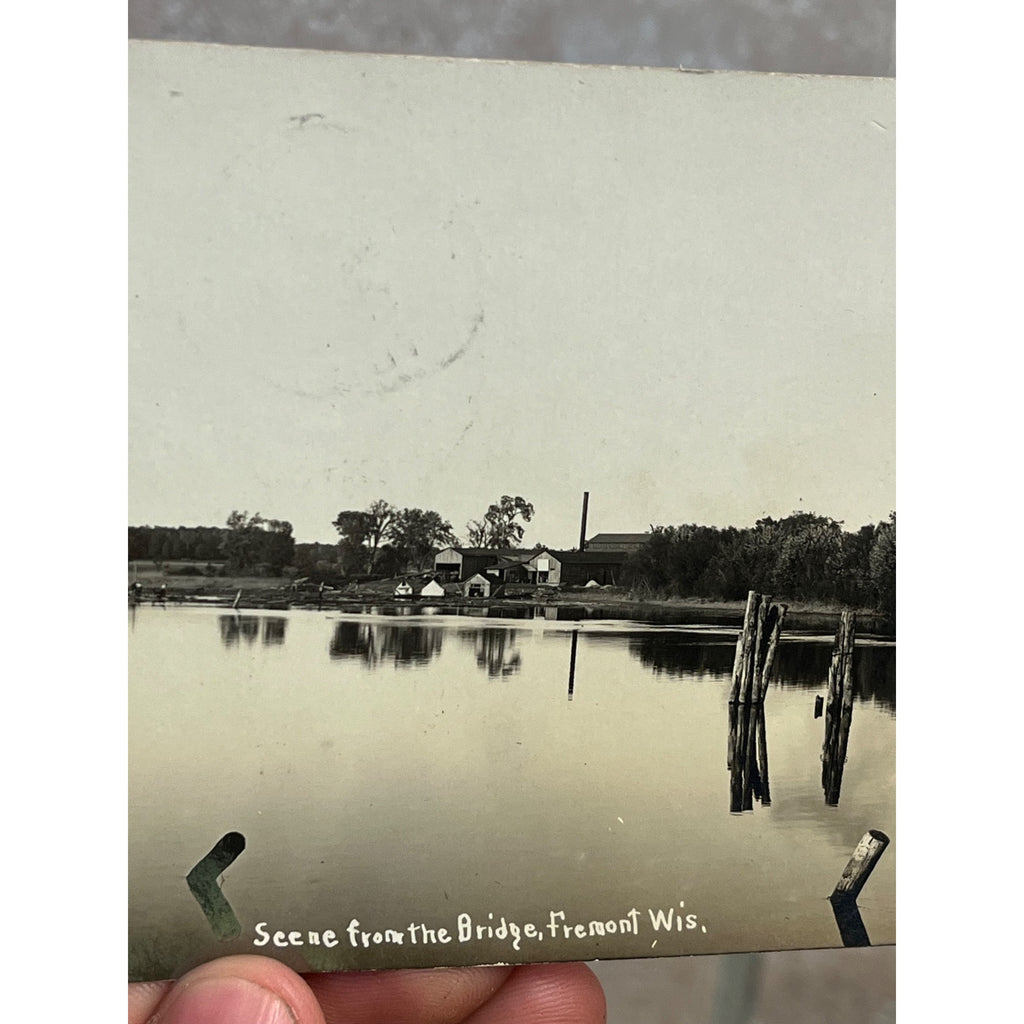 Scene from Bridge Fremont Wisconsin WI Wis RPPC Real Photo Postcard