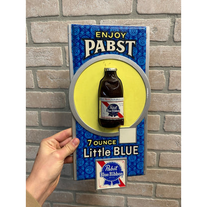 VINTAGE PABST BLUE RIBBON "LITTLE BLUE" 3-D BOTTLE BEER SIGN 7OZ BOTTLE PLASTIC