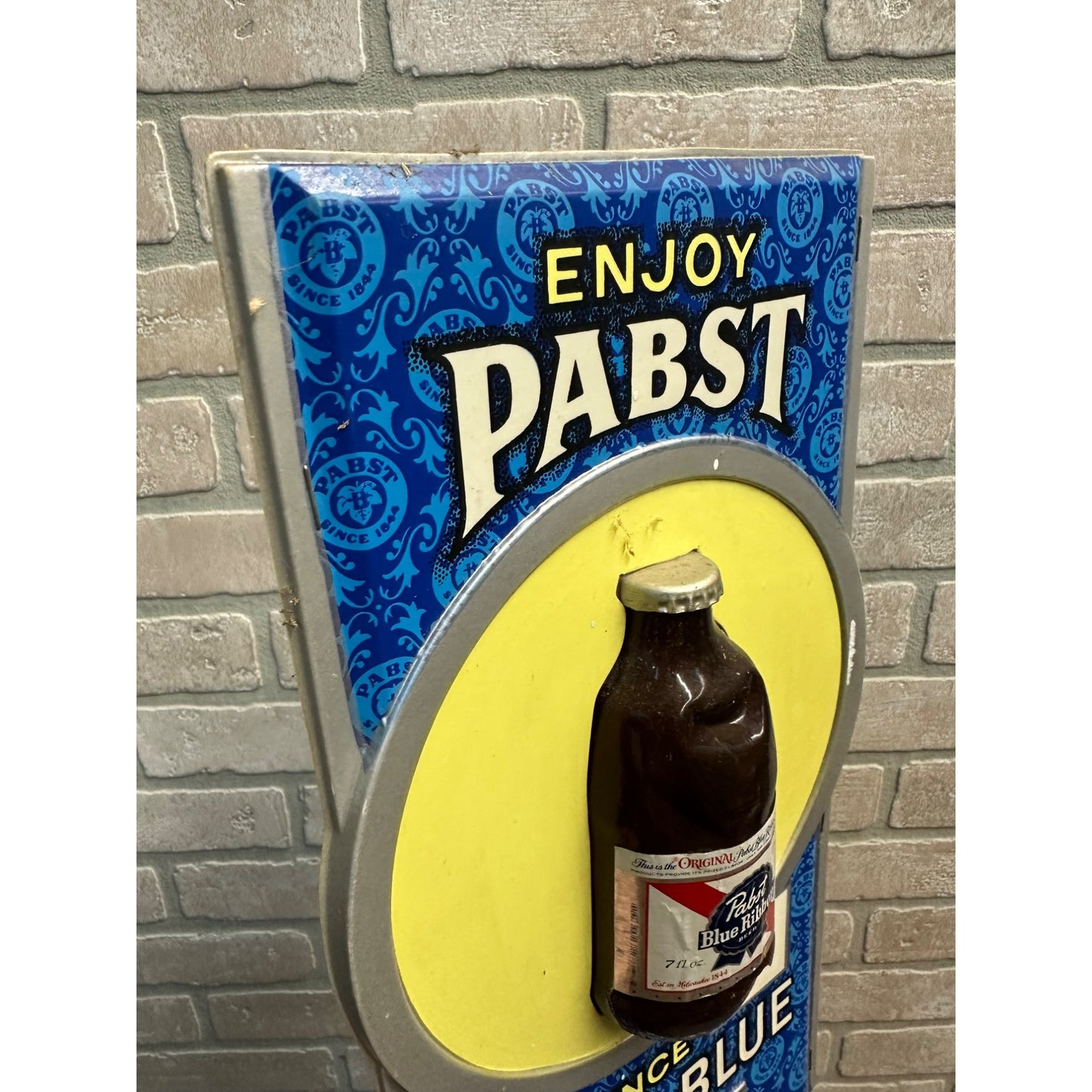 VINTAGE PABST BLUE RIBBON "LITTLE BLUE" 3-D BOTTLE BEER SIGN 7OZ BOTTLE PLASTIC