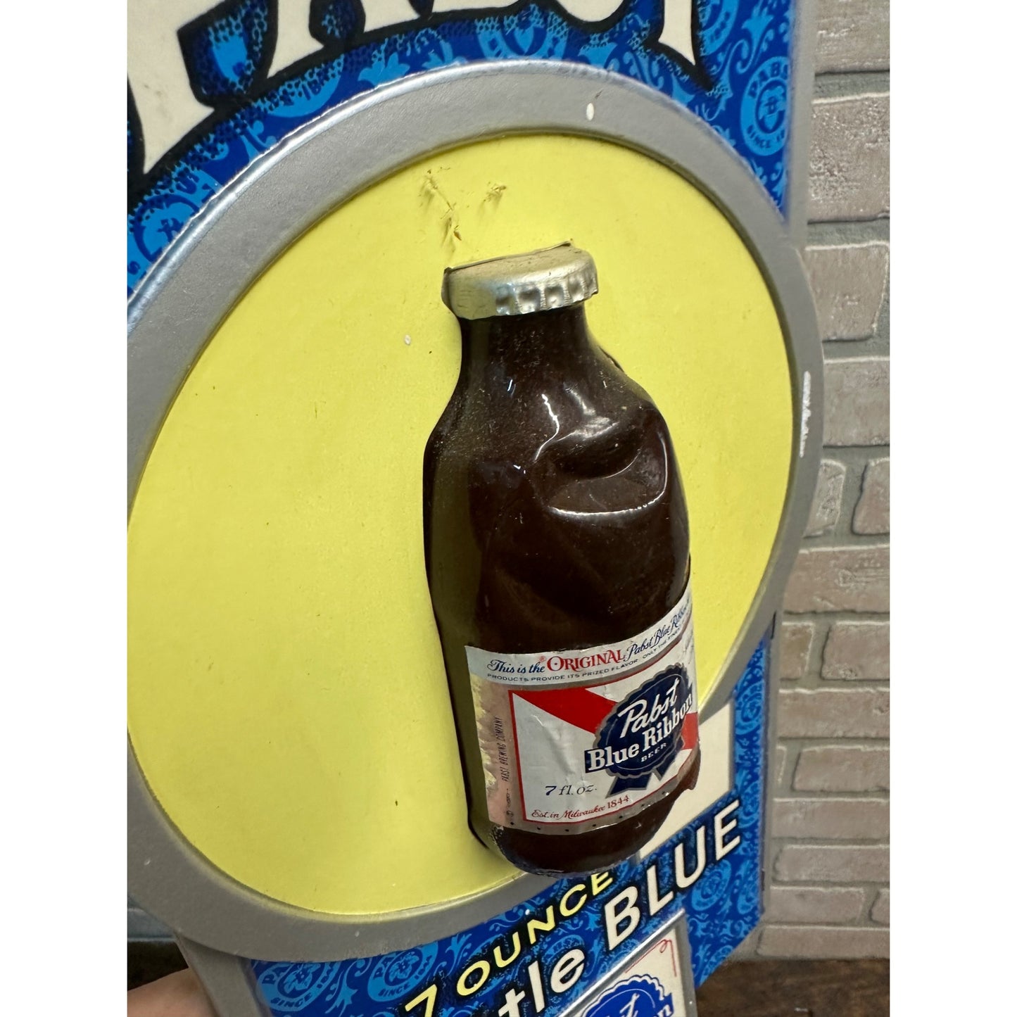 VINTAGE PABST BLUE RIBBON "LITTLE BLUE" 3-D BOTTLE BEER SIGN 7OZ BOTTLE PLASTIC