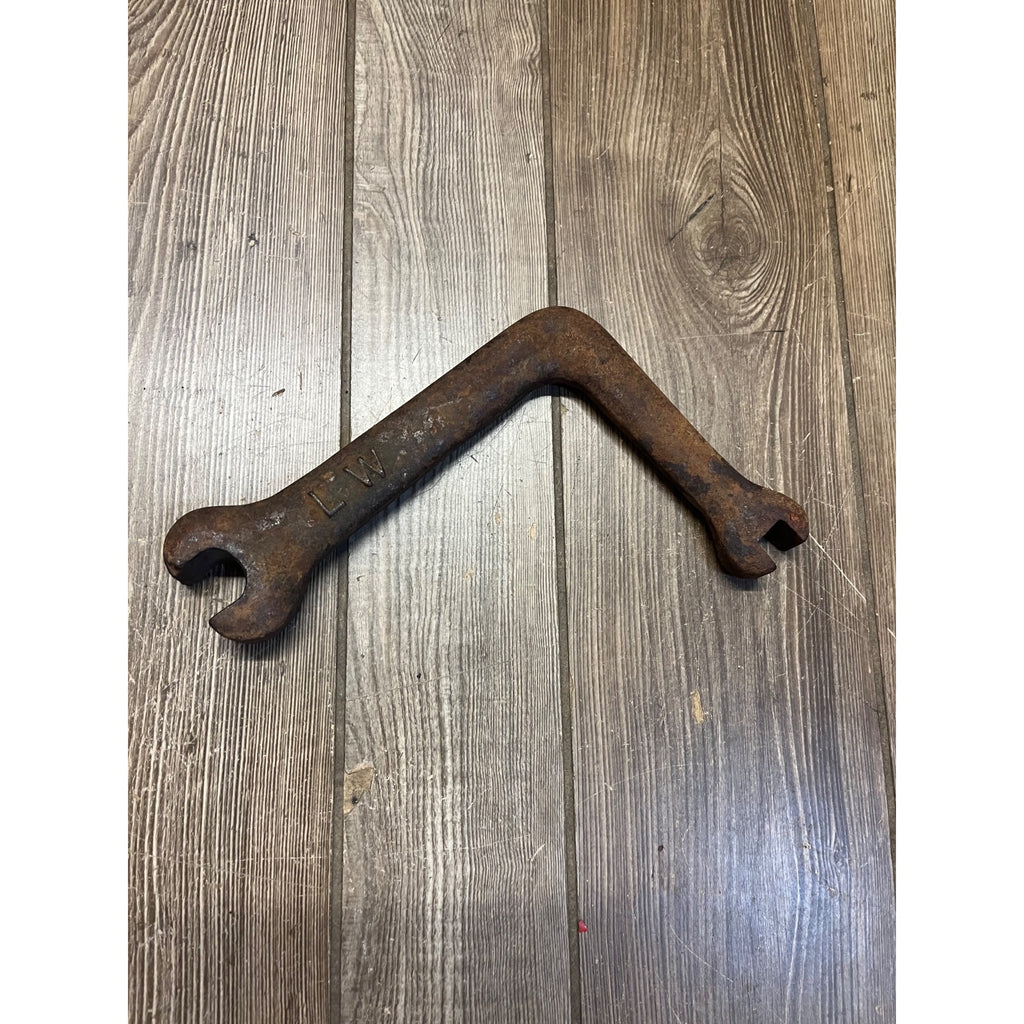 Antique L-Shaped L.W. 1900s Early Implement Farm Wrench Garage Decor