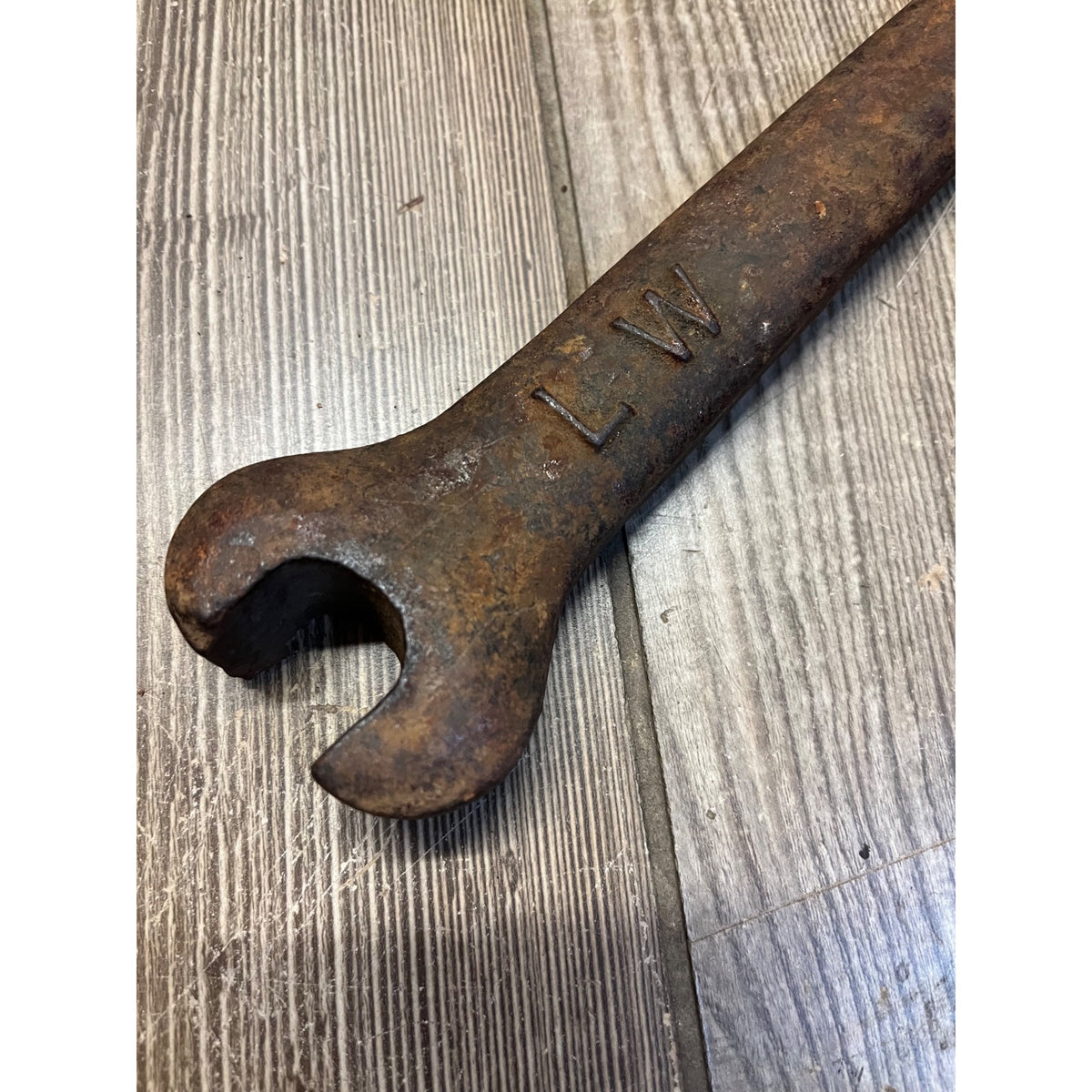 Antique L-Shaped L.W. 1900s Early Implement Farm Wrench Garage Decor