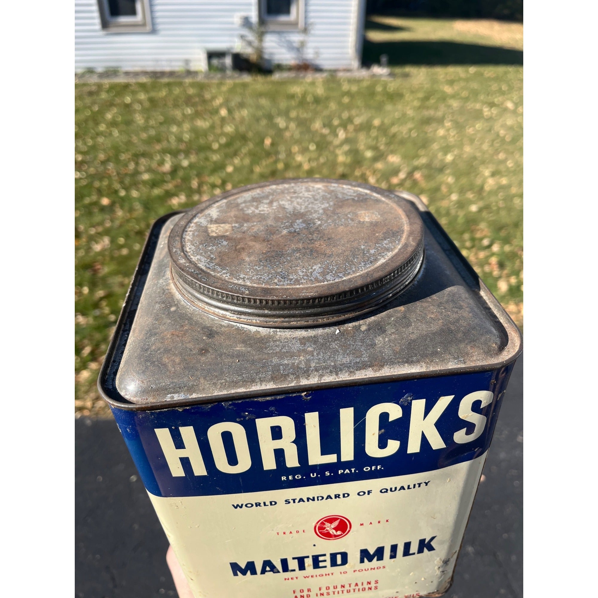 Vintage Horlick's Malted Milk Advertising Tin 10lb Kitchen Farmhouse Racine Wis