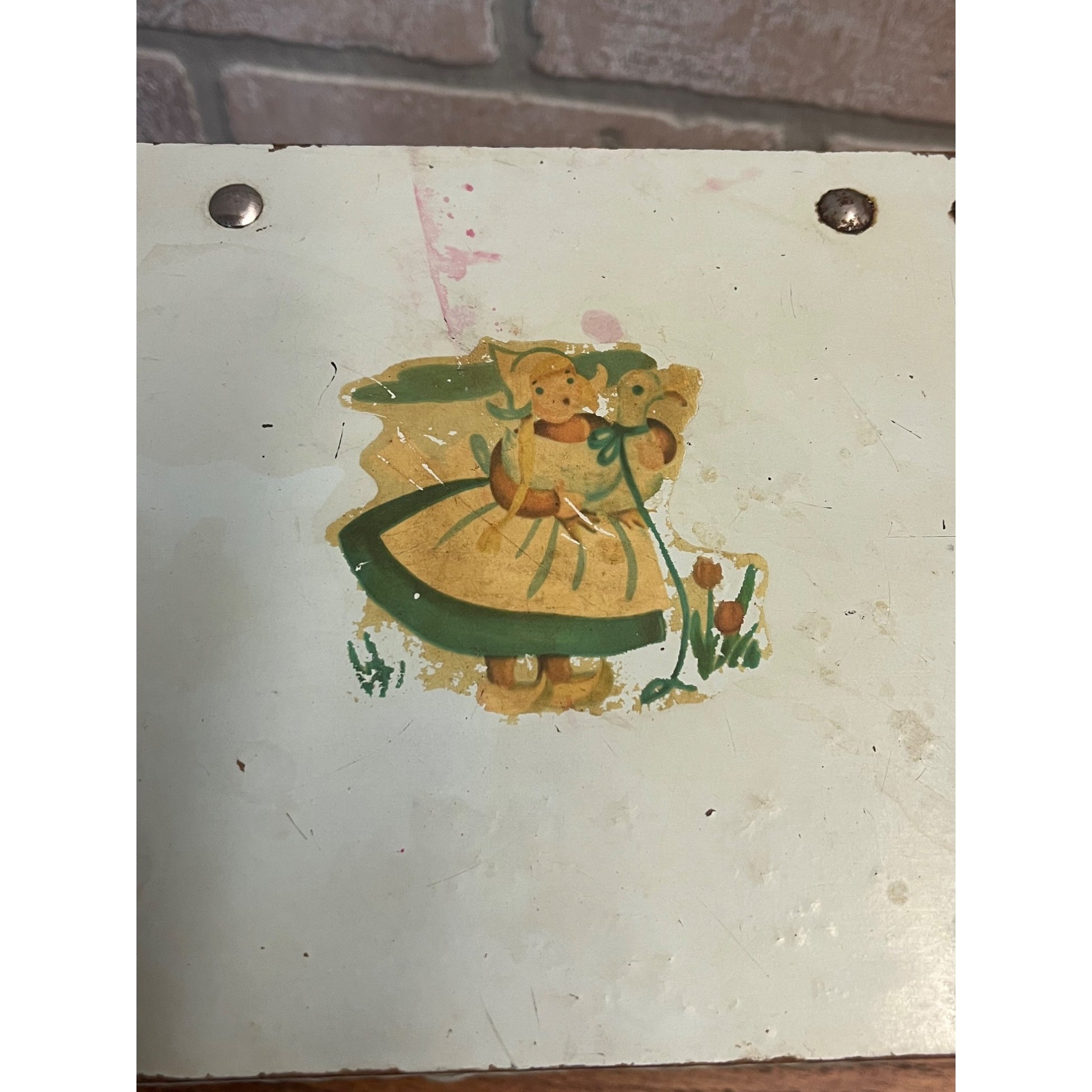 Vintage 1950s CHILD'S TOY WICKER Hamper with Dutch Girl Decal on Top