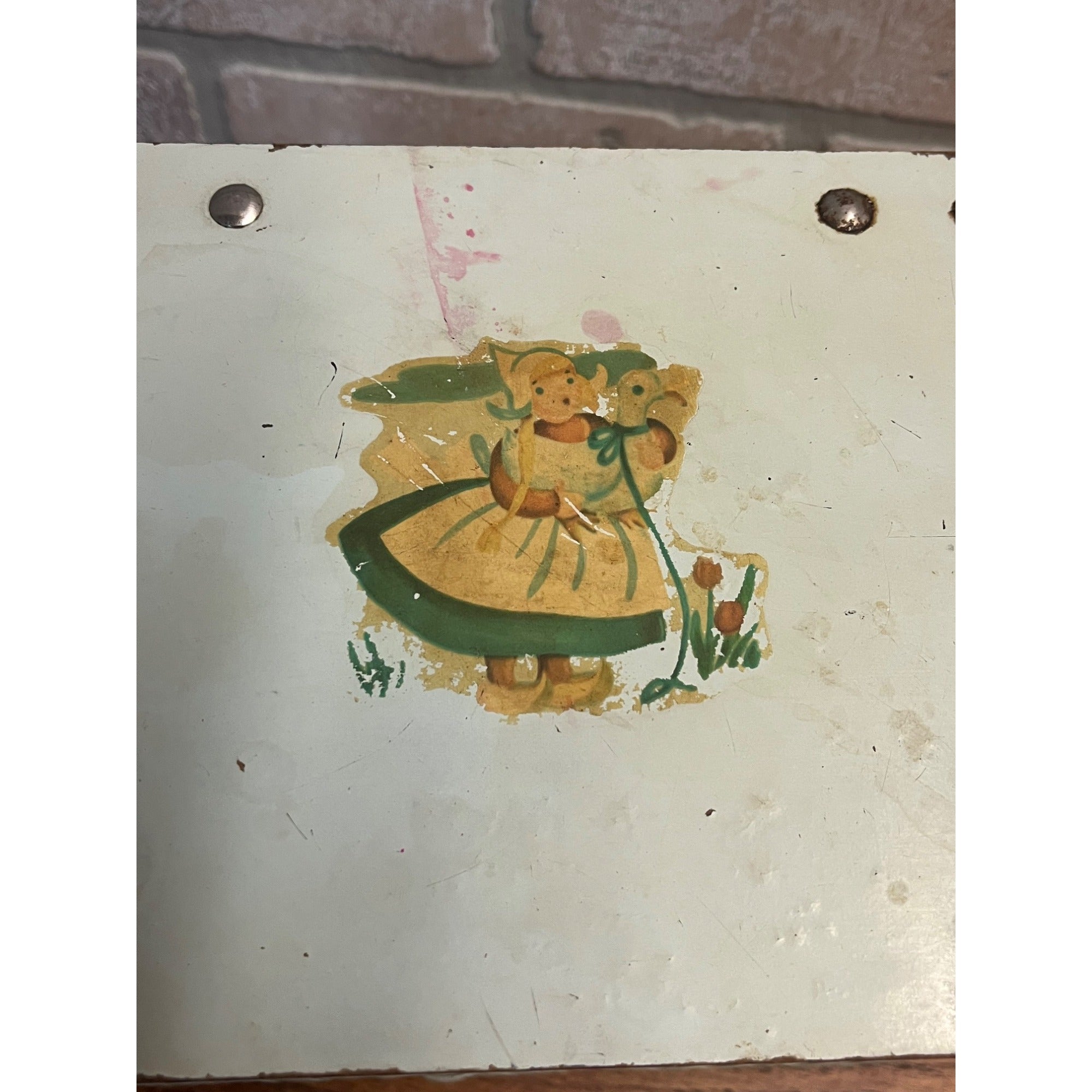 Vintage 1950s CHILD'S TOY WICKER Hamper with Dutch Girl Decal on Top