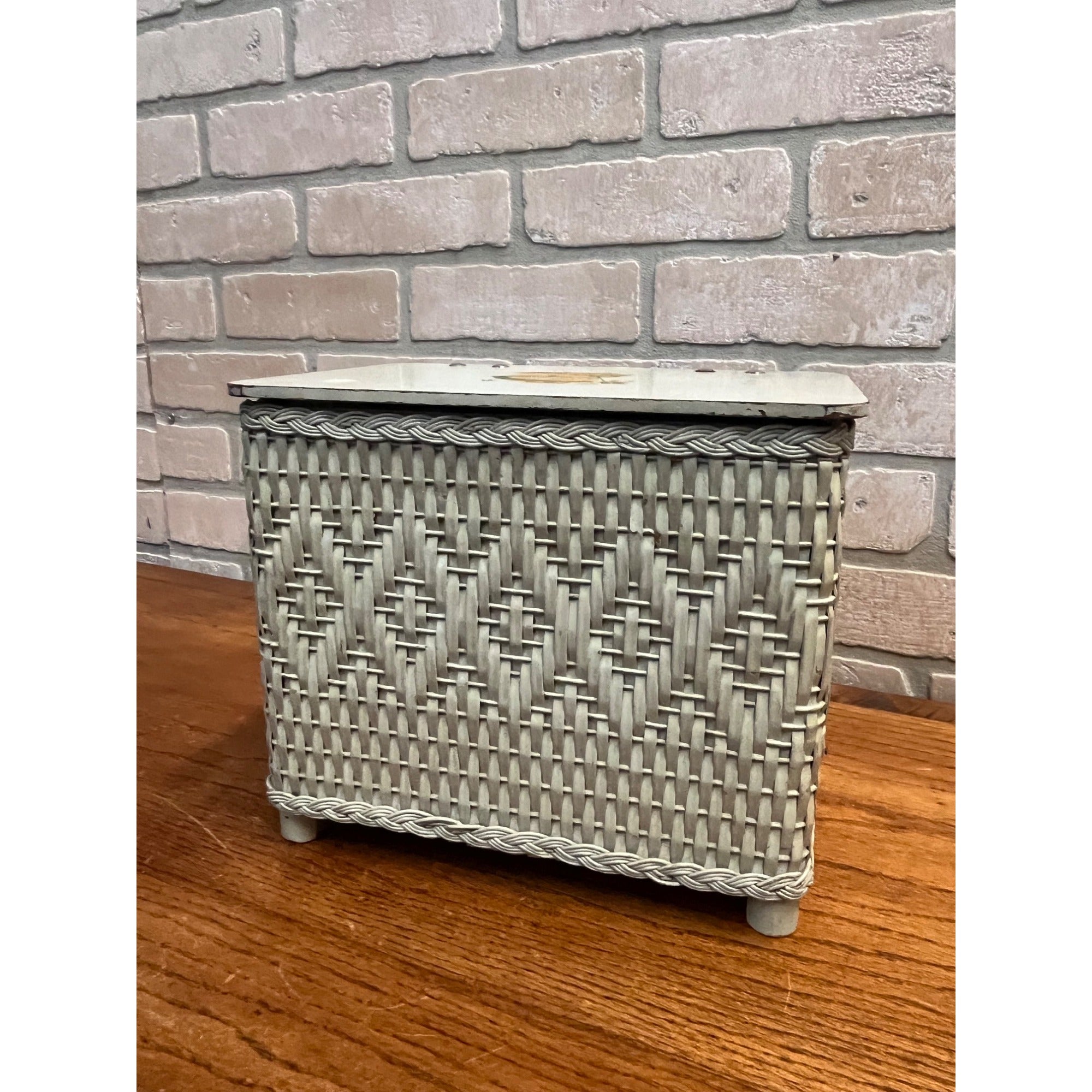 Vintage 1950s CHILD'S TOY WICKER Hamper with Dutch Girl Decal on Top