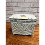 Vintage 1950s CHILD'S TOY WICKER Hamper with Dutch Girl Decal on Top