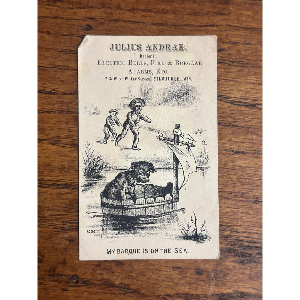 Antique 1890s Victorian Advertising Trade Card Julius Andrae Milwaukee Fire Alarms