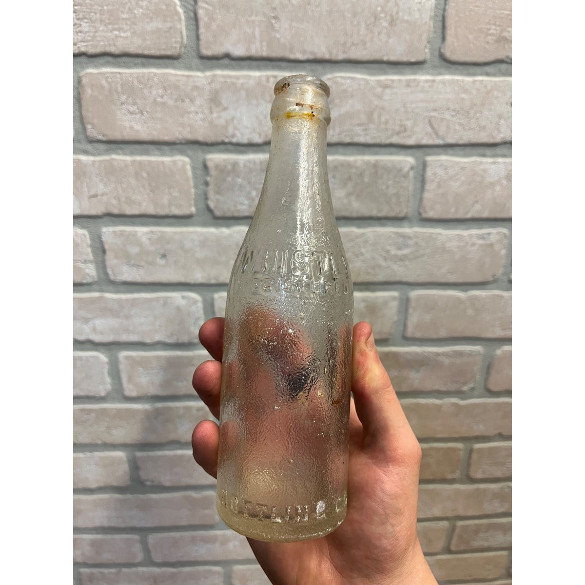 Vintage 6-1/2 oz Embossed Whistle Soda Bottle Beloit Wis
