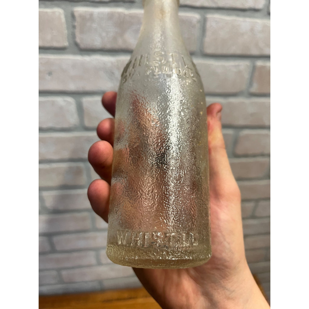 Vintage 6-1/2 oz Embossed Whistle Soda Bottle Beloit Wis