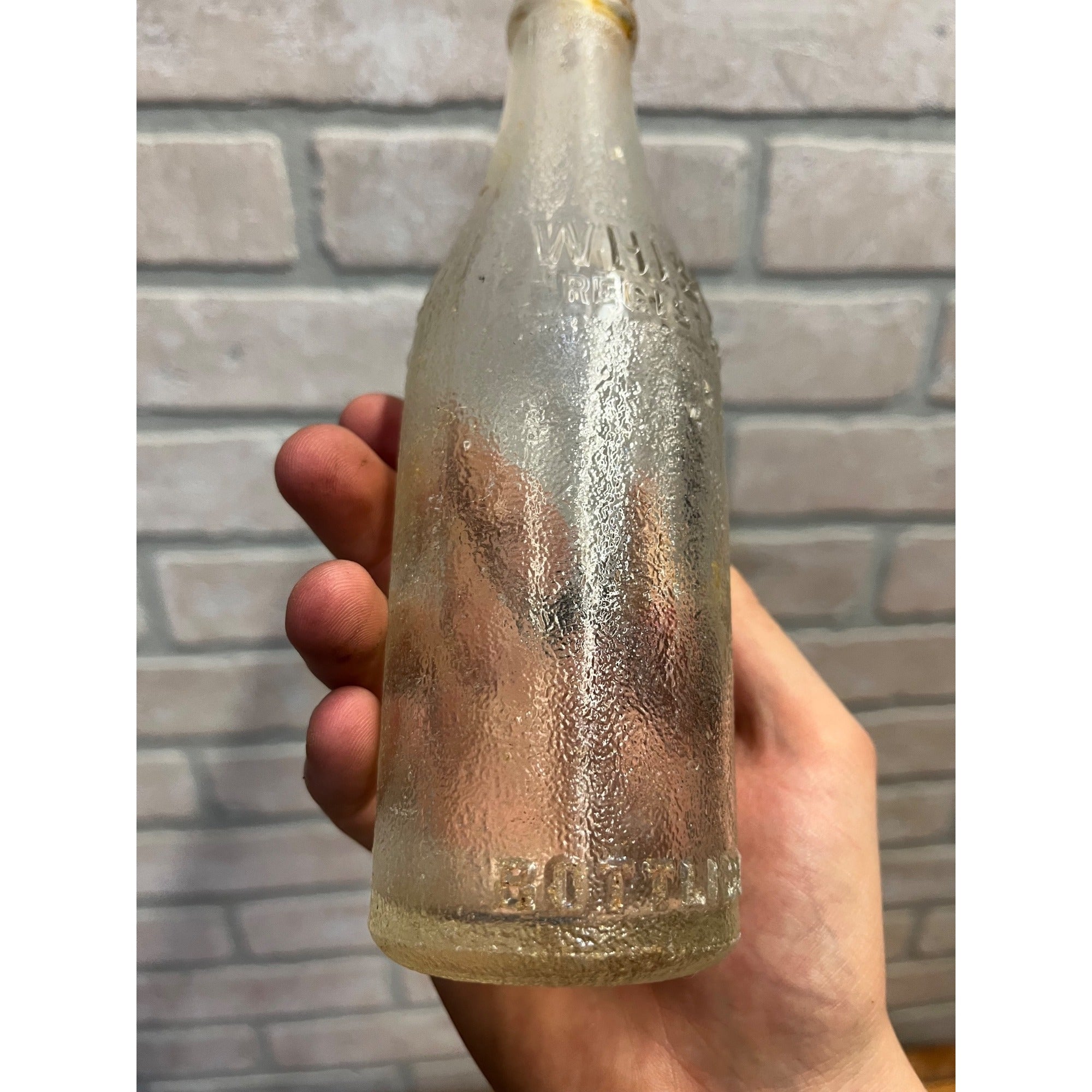 Vintage 6-1/2 oz Embossed Whistle Soda Bottle Beloit Wis