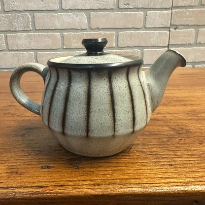 Denby Studio England Stoneware Tea Pot With Lid Gray With Brown Stripes 4"