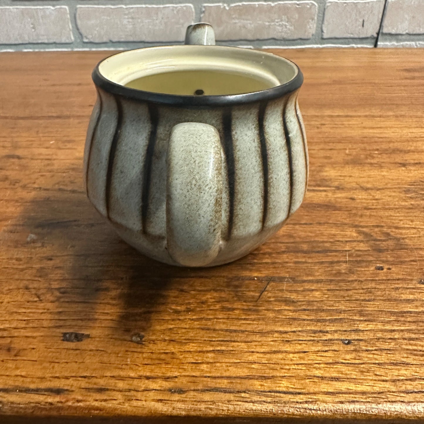 Denby Studio England Stoneware Tea Pot With Lid Gray With Brown Stripes 4"