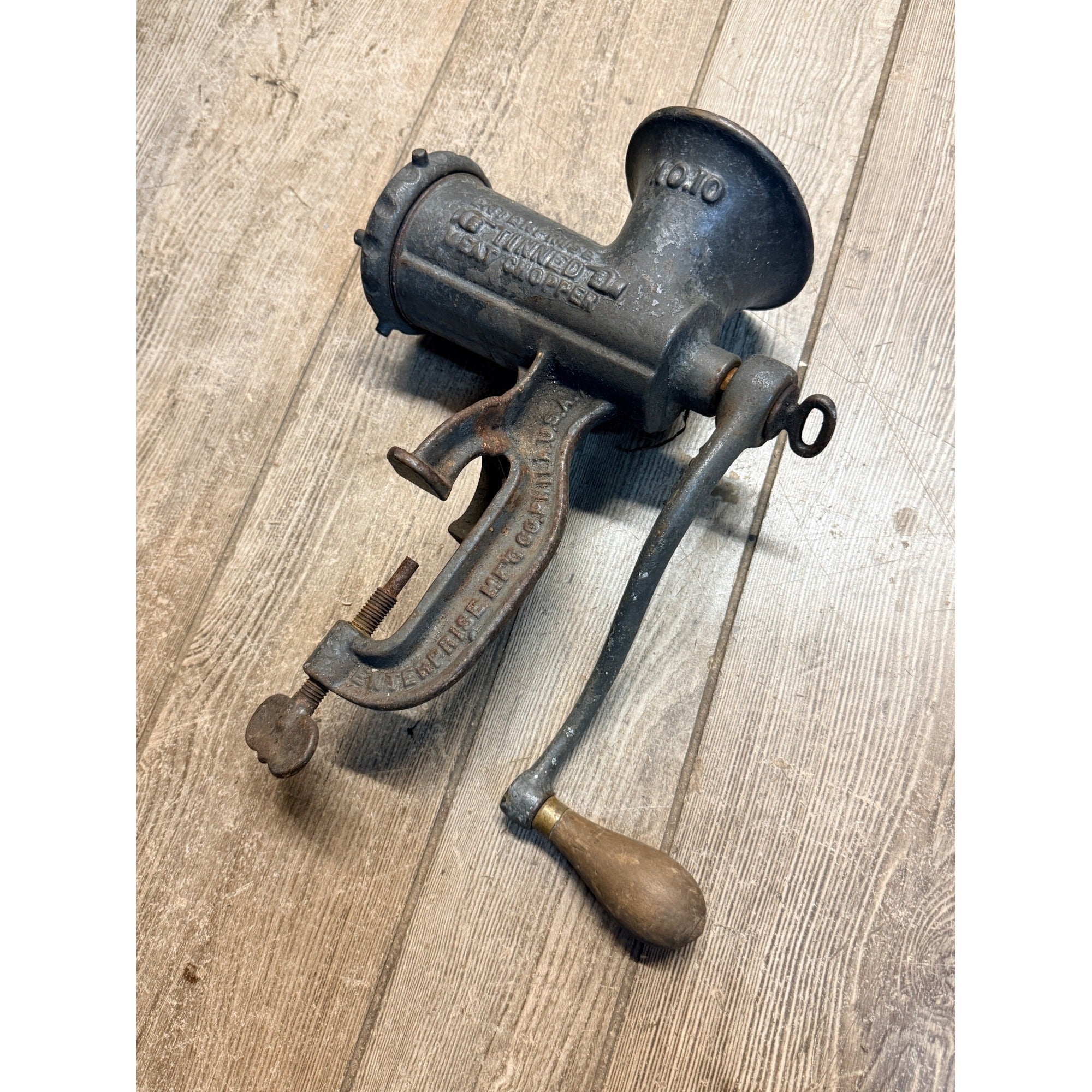 VINTAGE ENTERPRISE NO 10 MANUAL MEAT GRINDER TABLE MOUNT MADE IN USA