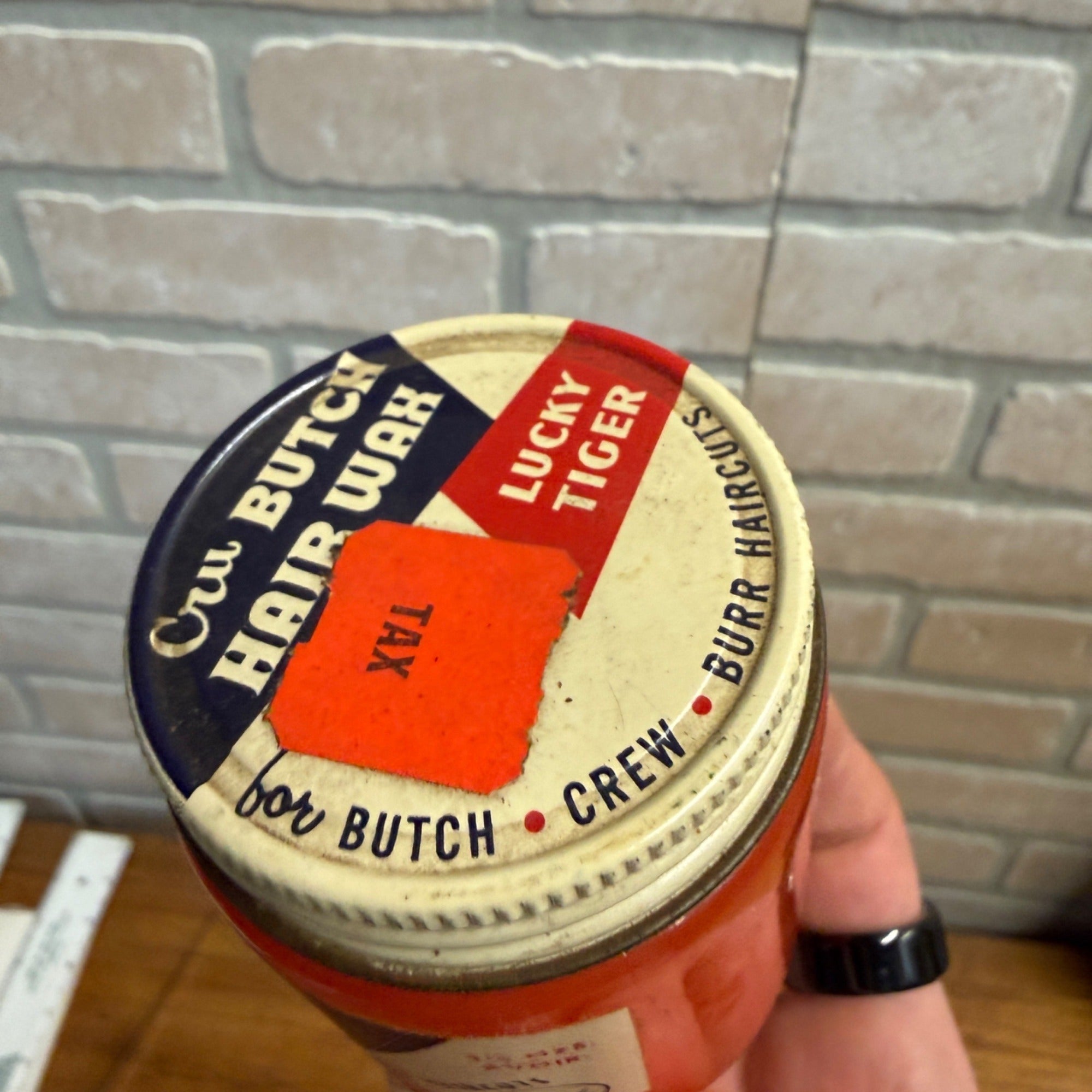 Vintage Barber Shop CRU BUTCH HAIR WAX Lucky Tiger For Butch & Crew Cuts Jar 50s