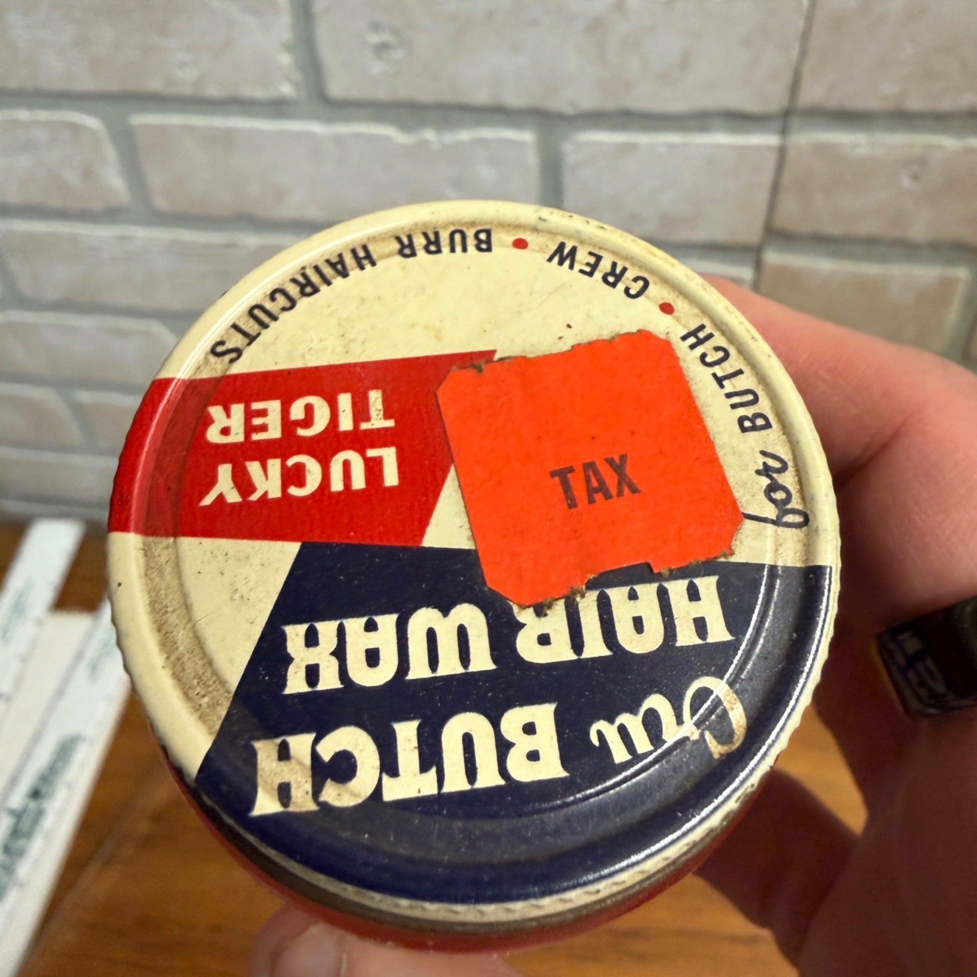 Vintage Barber Shop CRU BUTCH HAIR WAX Lucky Tiger For Butch & Crew Cuts Jar 50s