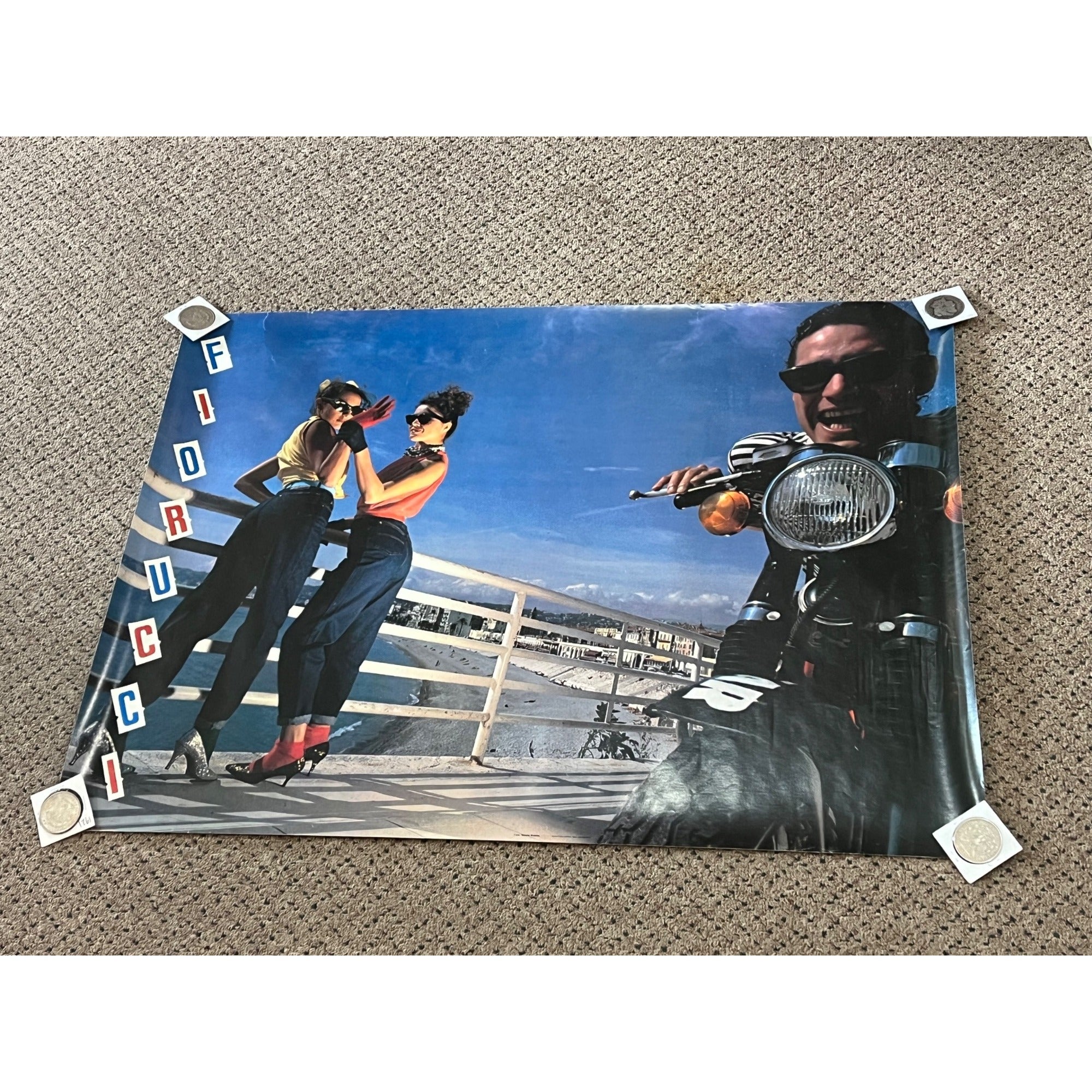 Vintage 1981 Fiorucci Fashion Art Poster Promo Advertising Girls Motorcycle Pier