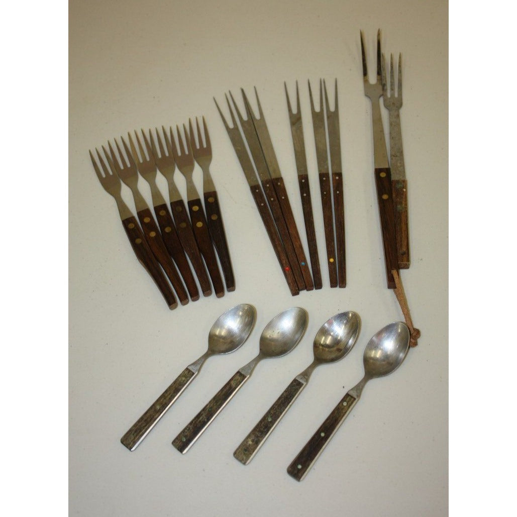 Huge Lot of Vintage MCM Wood and Stainless Steel Fondue Forks & More 1960s