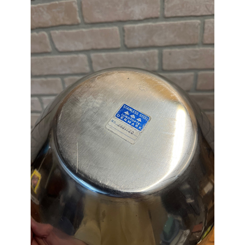 Vintage 1960s MCM Stainless Steel Large Salad Serving Bowl Lundtofte Danish