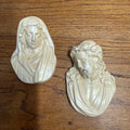 Pair Of Vintage Painted Gold Jesus And Mary Plaster Chalkware Wall Hanging