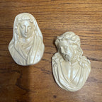 Pair Of Vintage Painted Gold Jesus And Mary Plaster Chalkware Wall Hanging