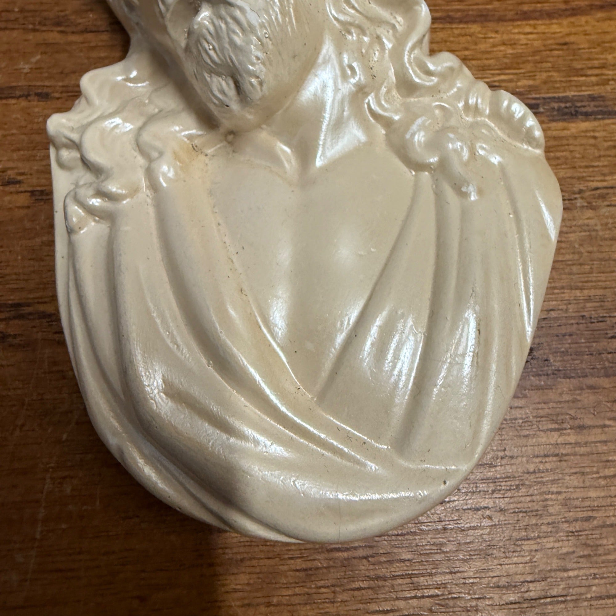 Pair Of Vintage Painted Gold Jesus And Mary Plaster Chalkware Wall Hanging