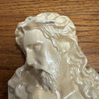 Pair Of Vintage Painted Gold Jesus And Mary Plaster Chalkware Wall Hanging