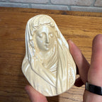 Pair Of Vintage Painted Gold Jesus And Mary Plaster Chalkware Wall Hanging