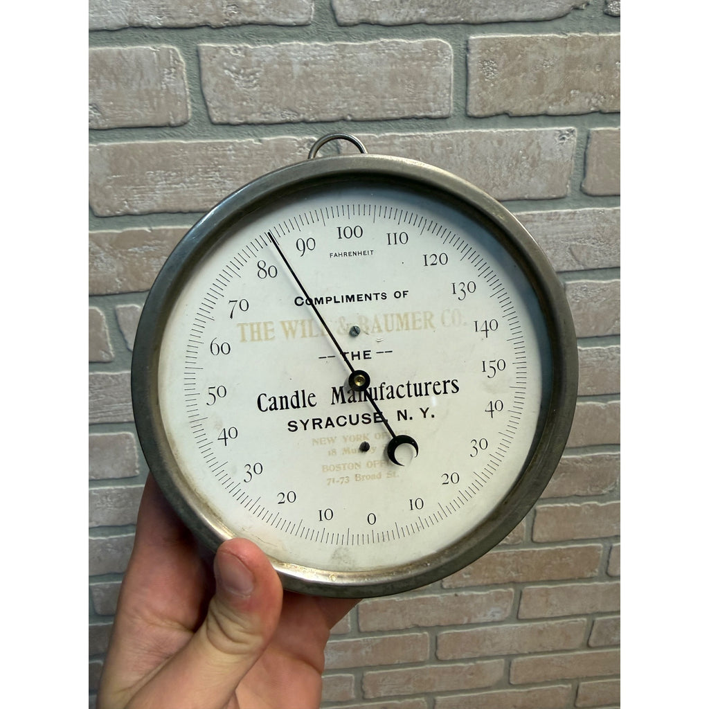 Vintage 1900s Will & Baumer Candle Company Advertising Thermometer Syracuse NY