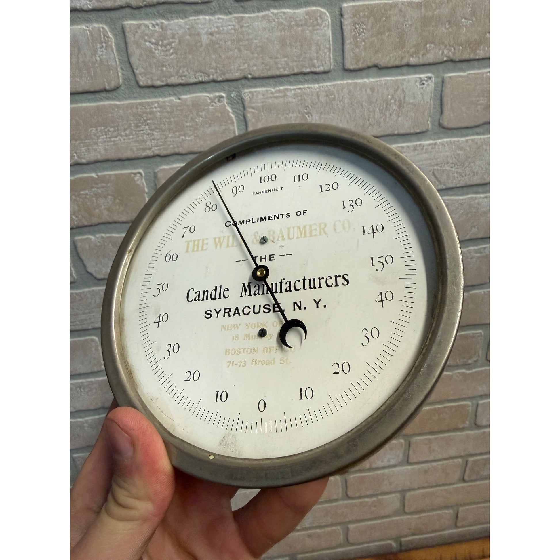 Vintage 1900s Will & Baumer Candle Company Advertising Thermometer Syracuse NY