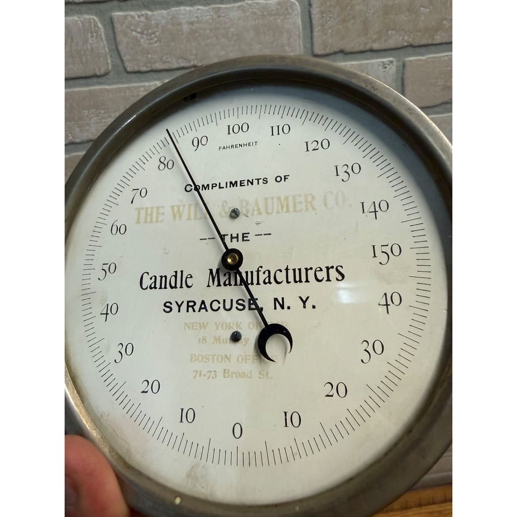 Vintage 1900s Will & Baumer Candle Company Advertising Thermometer Syracuse NY