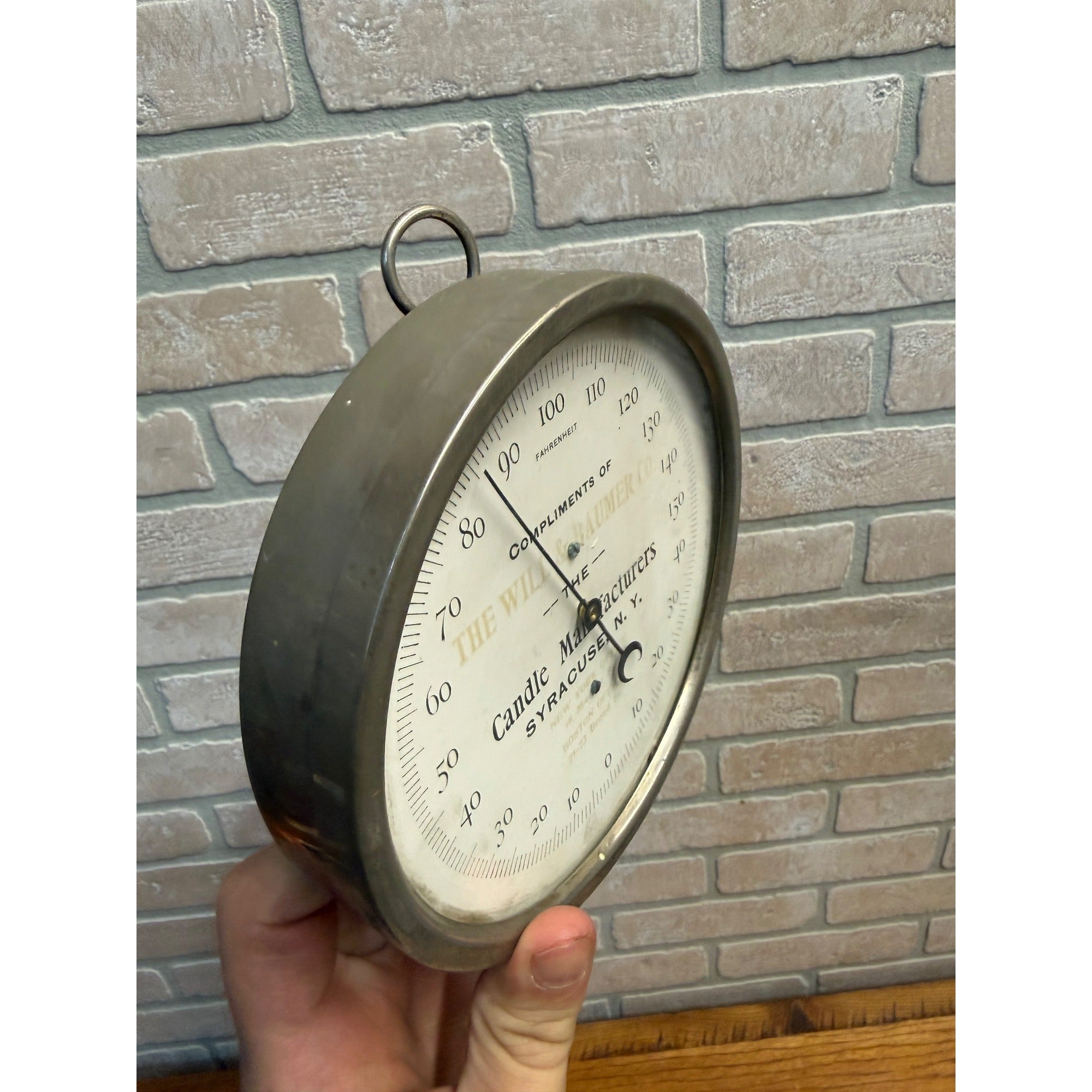 Vintage 1900s Will & Baumer Candle Company Advertising Thermometer Syracuse NY