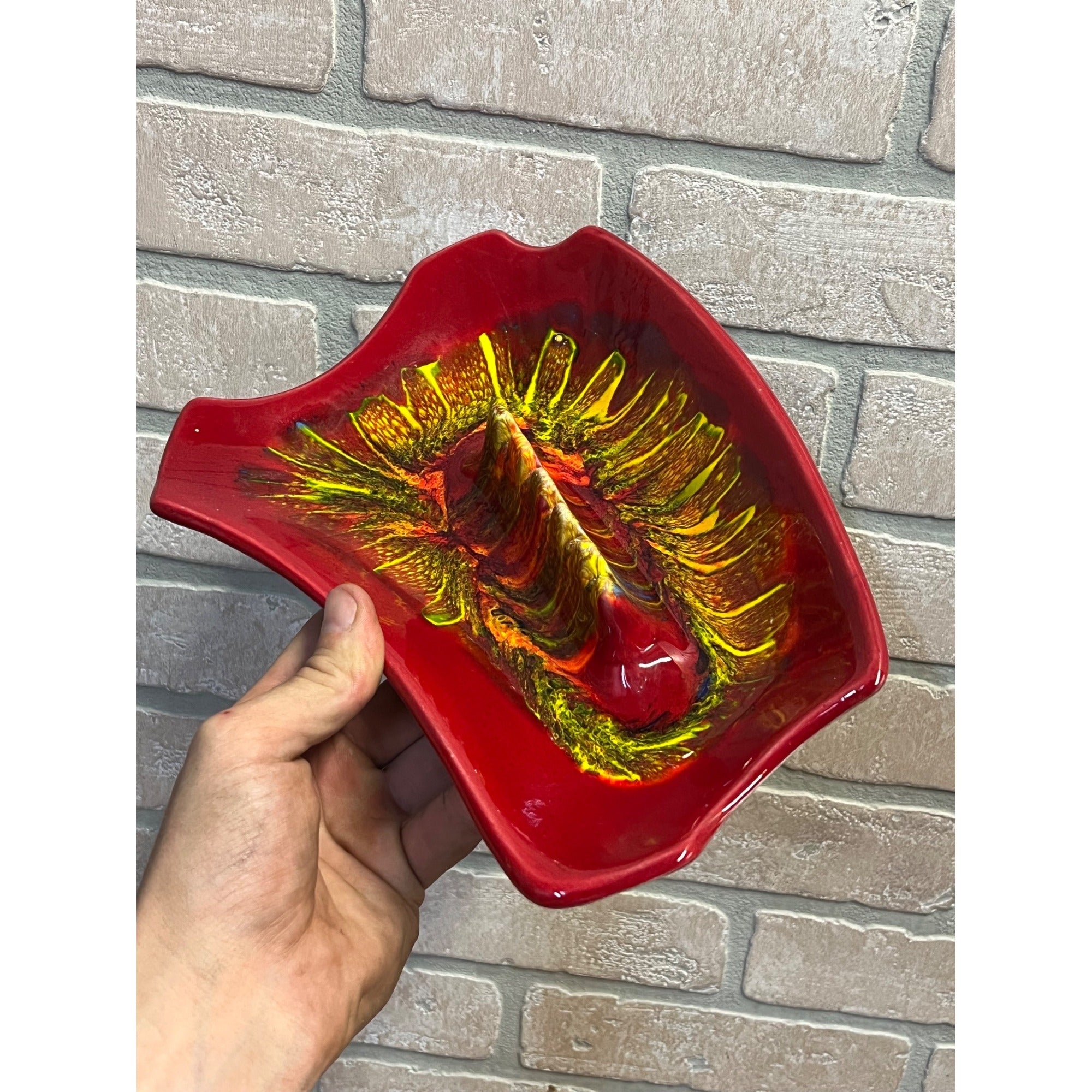 Vintage MCM Maurice Made In California Drip Glazed Pottery Ashtray Mid-Century