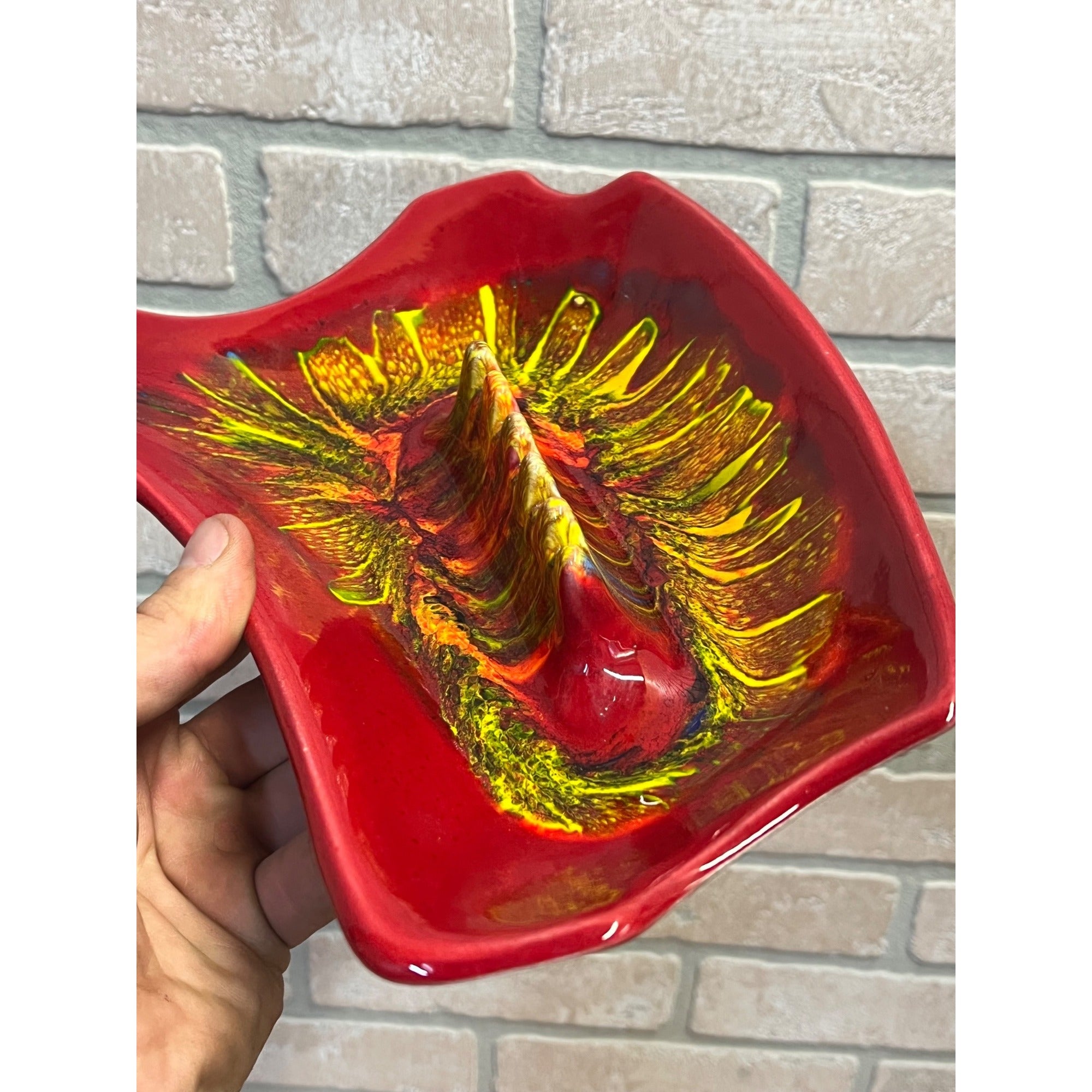 Vintage MCM Maurice Made In California Drip Glazed Pottery Ashtray Mid-Century