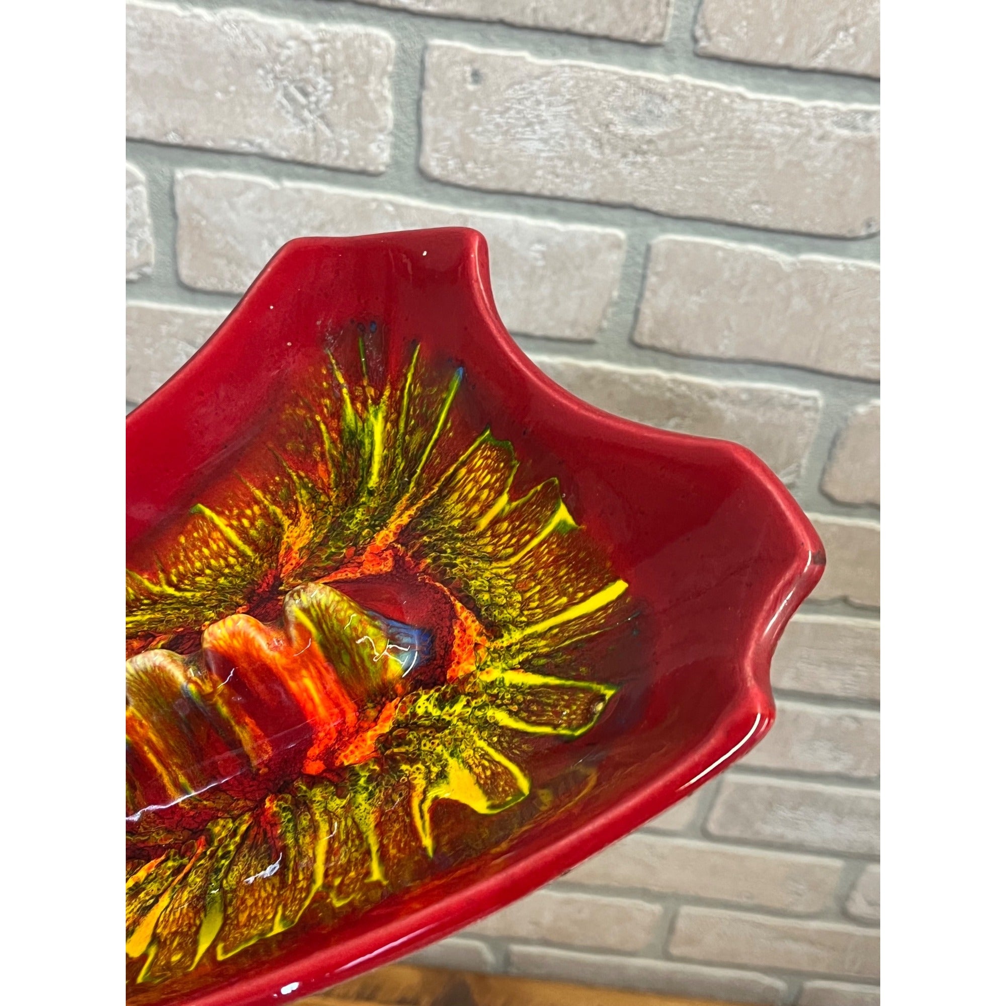 Vintage MCM Maurice Made In California Drip Glazed Pottery Ashtray Mid-Century