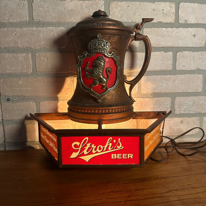 Vintage 1980s Stroh's Beer Lighted Bar Advertising Sign 3D Mug Stein