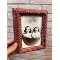 Antique Small Tramp Art Chip Carved Picture Photo Frame Red 6" x 7.5" Folk Art