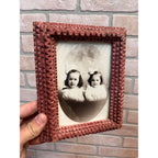 Antique Small Tramp Art Chip Carved Picture Photo Frame Red 6" x 7.5" Folk Art