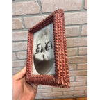 Antique Small Tramp Art Chip Carved Picture Photo Frame Red 6" x 7.5" Folk Art