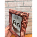 Antique Small Tramp Art Chip Carved Picture Photo Frame Red 6" x 7.5" Folk Art