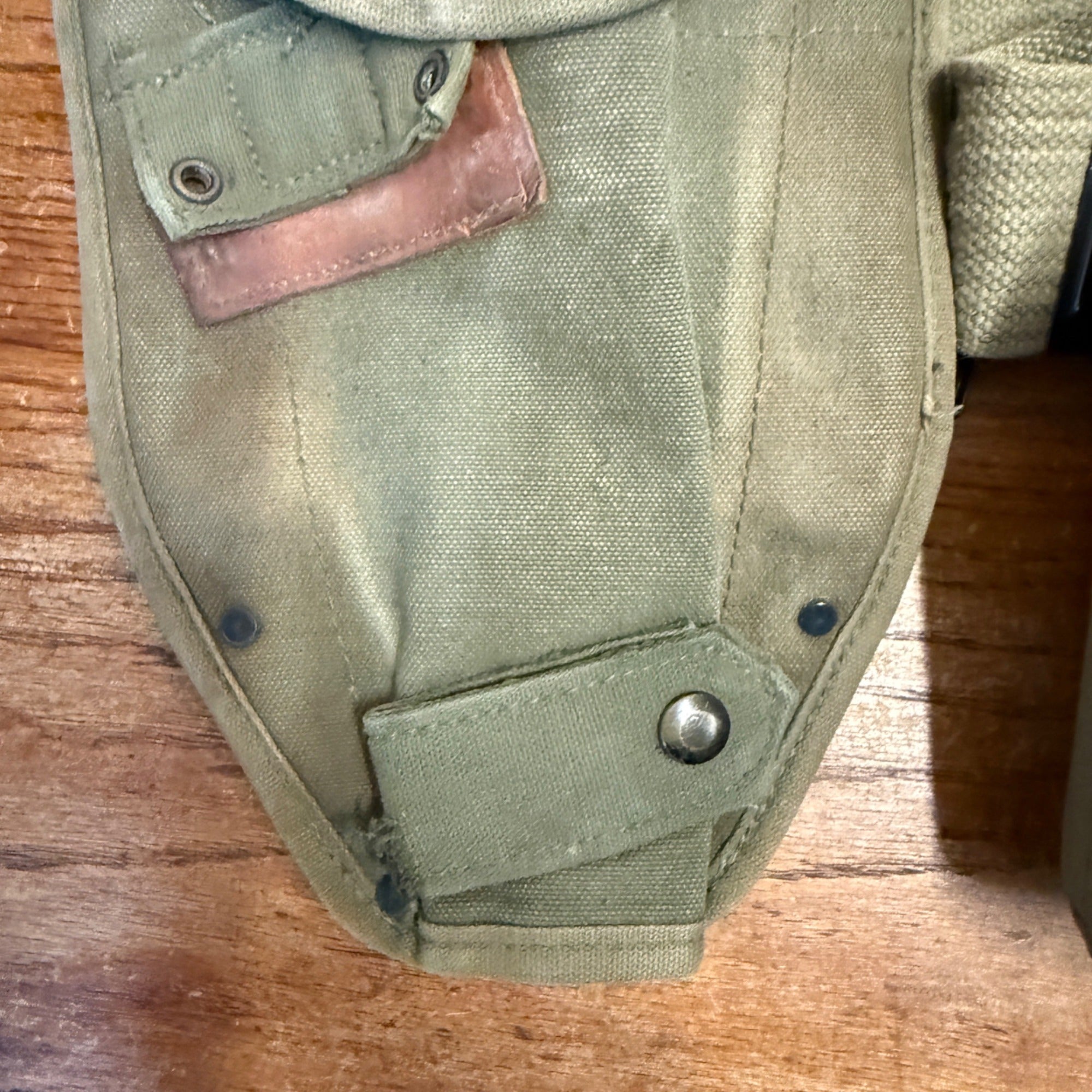 Vintage Military Canvas Canteen Pouch Set With Belt & Metal Canteen Cap Olive Green