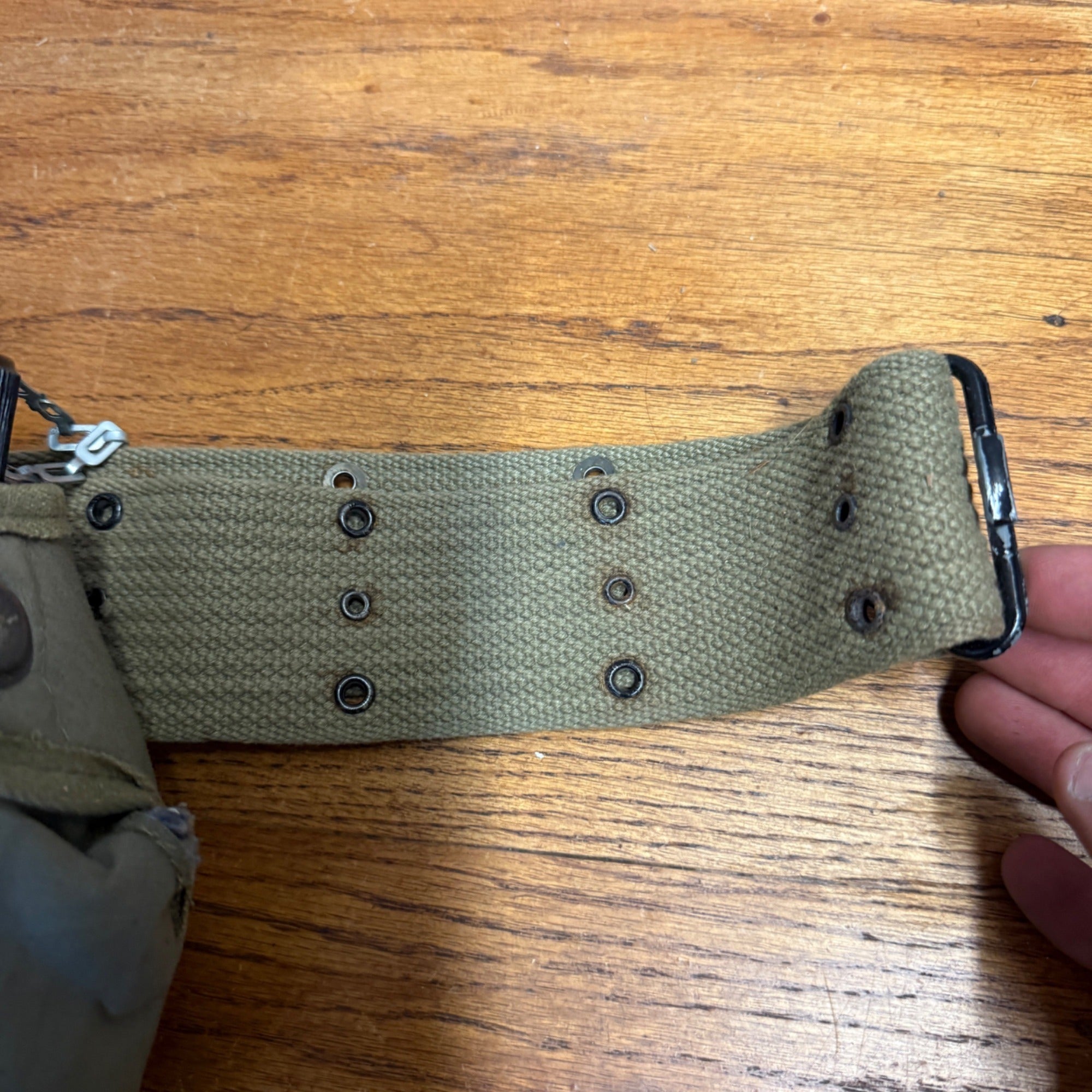 Vintage Military Canvas Canteen Pouch Set With Belt & Metal Canteen Cap Olive Green